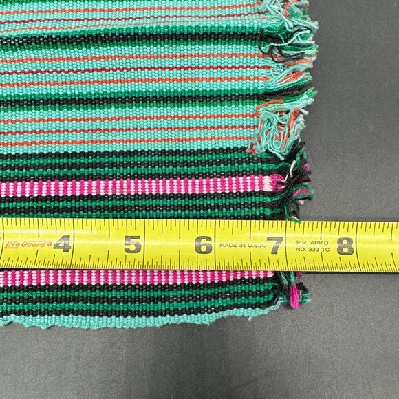 Vintage Placemat and Napkin Set Cotton Fringe Green Pink Stripes Setting for 6 - Picture 7 of 8